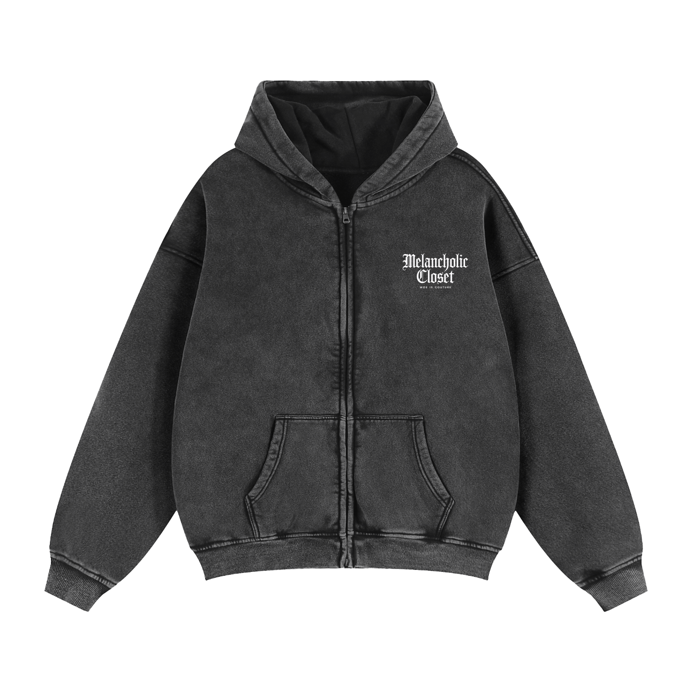 Melancholic Basics Zip-Through Boxy Fleece Hoodie